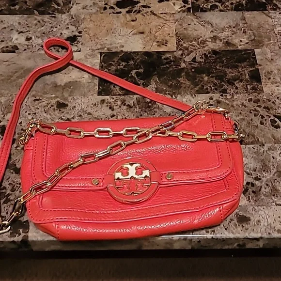 Tory Burch Cross Body Bag pebbled leather Red